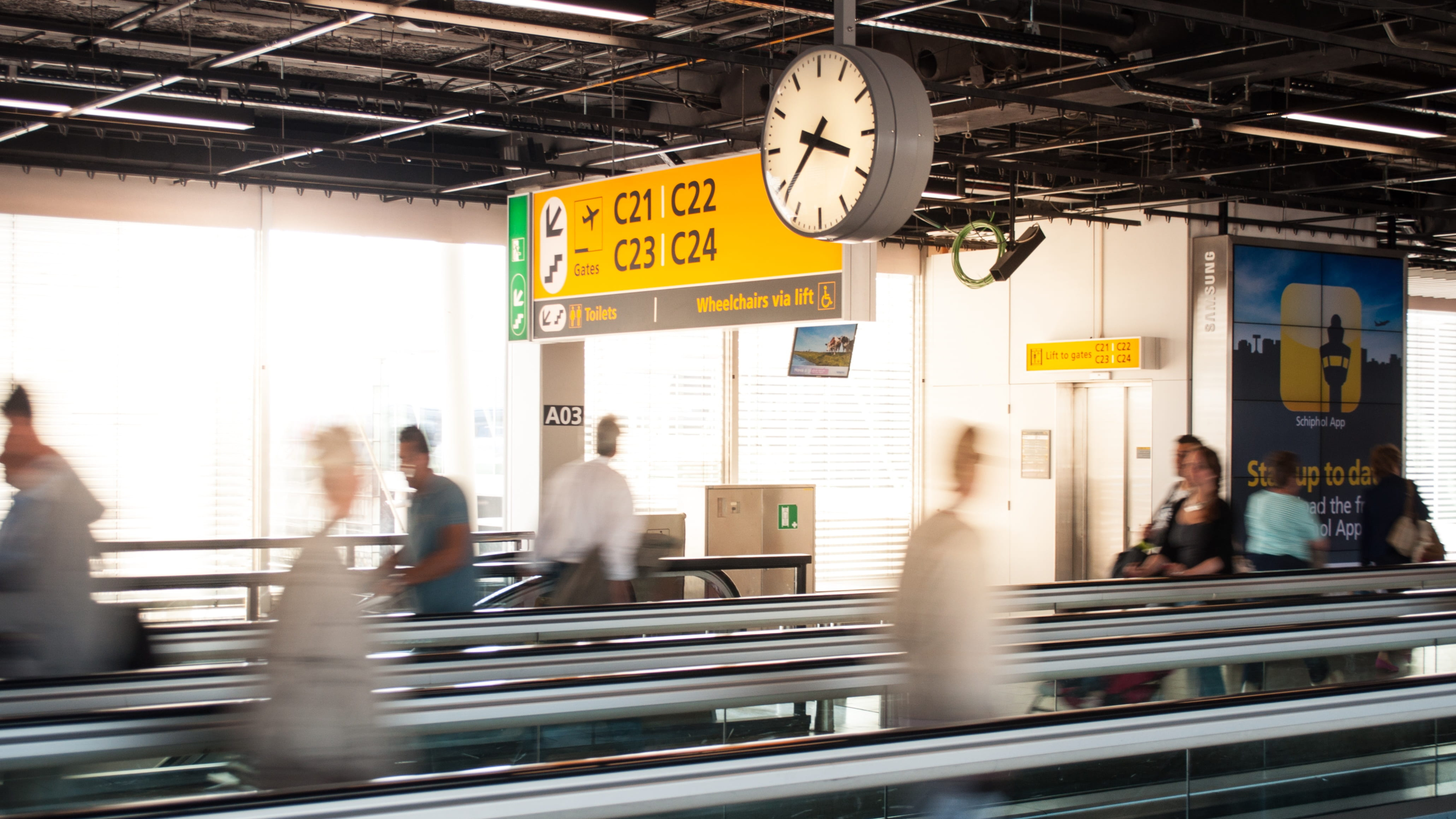 Modern business environment with moving walkway